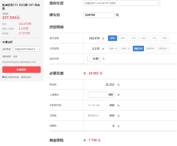 凱迪拉克ct5最新價(jià)格2022 市場最新售價(jià)27萬起