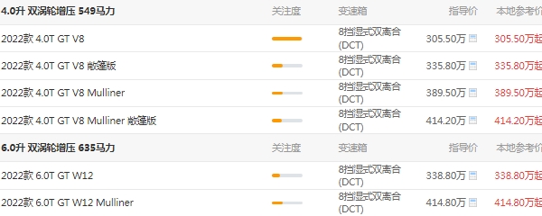 賓利歐陸gt選裝價格表，市場最新2022款報價305萬起
