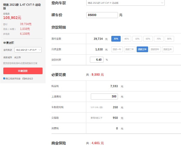 吉利繽瑞2021款1.4t運動版，市場報價9萬（全款落地8萬起）