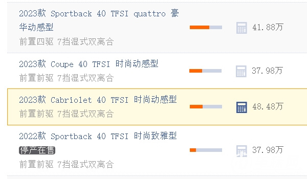 奧迪a5多少錢 售價37.98萬元起（全款落地42.60萬元）