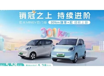 置換價5.28萬元 五菱宏光MINIEV四門版301km續(xù)航版上市 封面圖